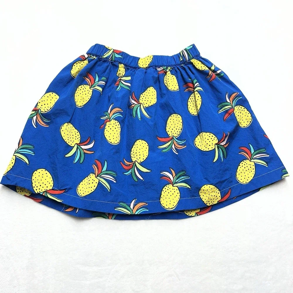Hanna Andersson Pineapple Skirt Girls 6-7Y Blue Yellow Cotton Summer Picnic